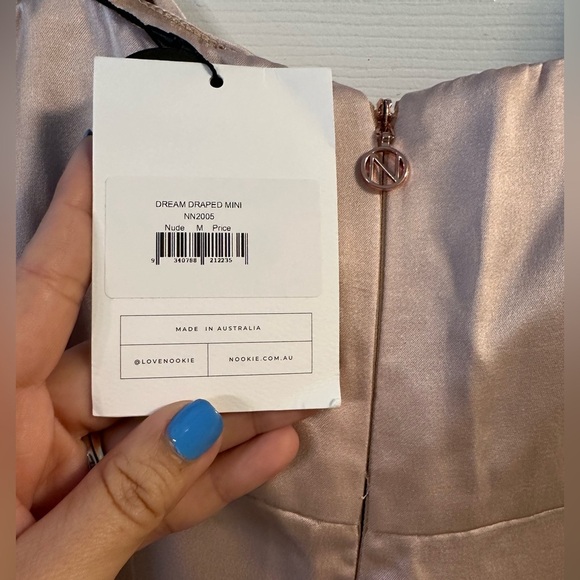 NOOKIE Dream Draped Mini Dress Medium M Nude - Picture 3 of 6